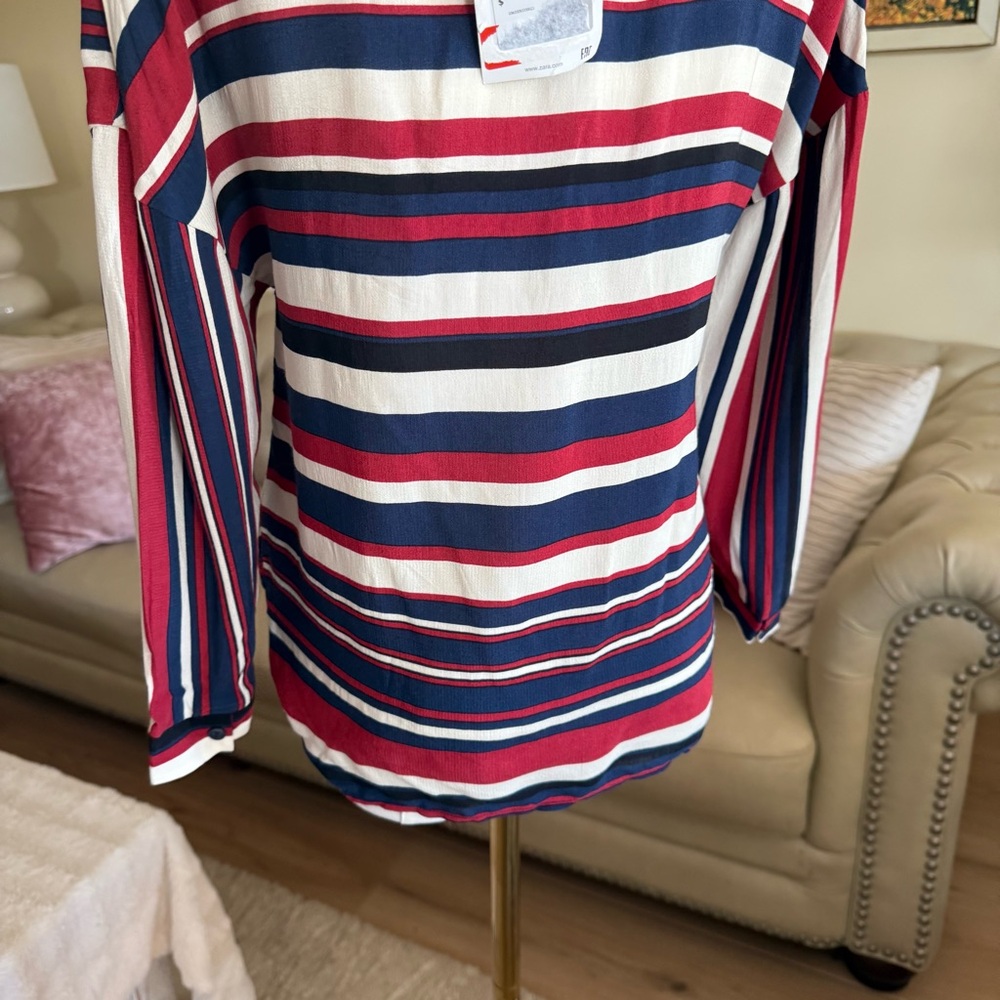 ZARA Striped V-Neck Top - Picture 4 of 13